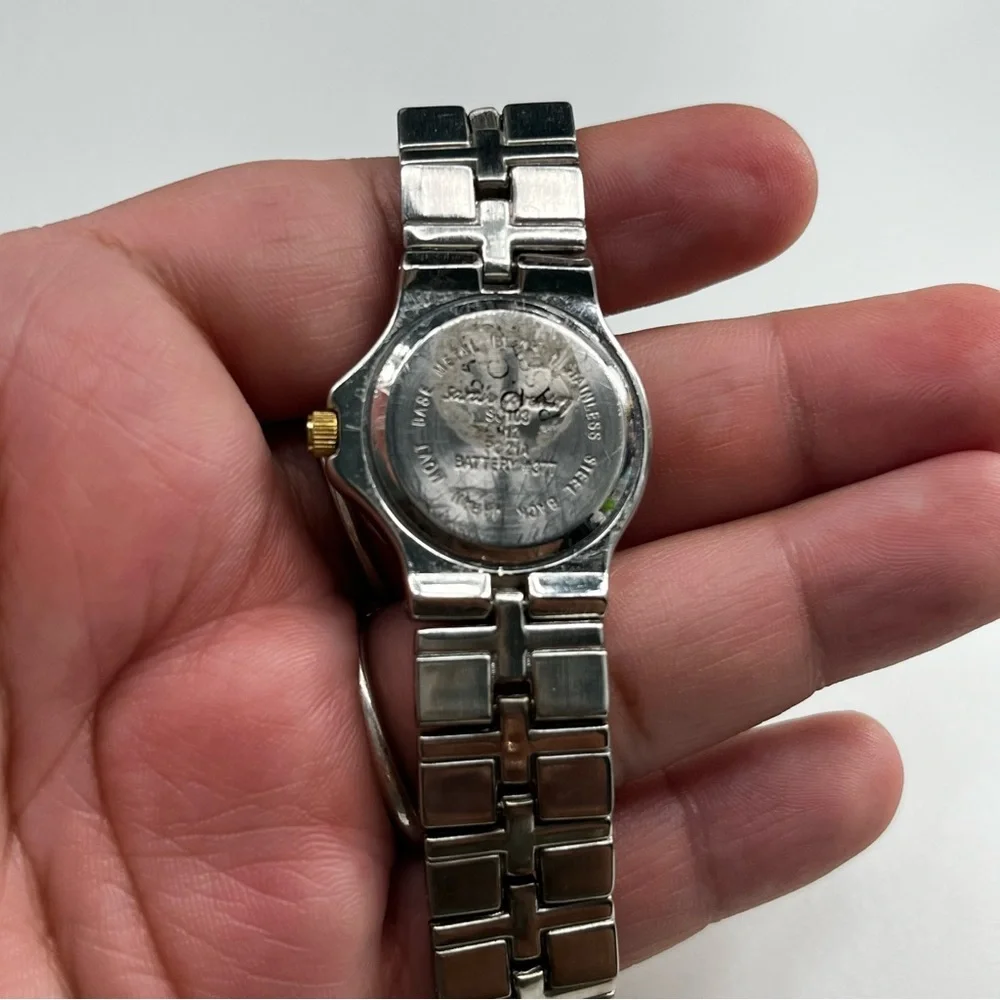 VTG Sarah Coventry Women's Silver/Gold Tone Wristwatch diamond Quartz Blue‎ Dial